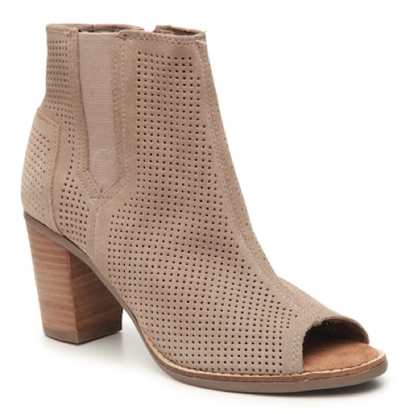 Toms Shoes - TOMS Boots Womens 5.5 Majorca Ankle Booties Brown Suede Peep Toe Block Heels